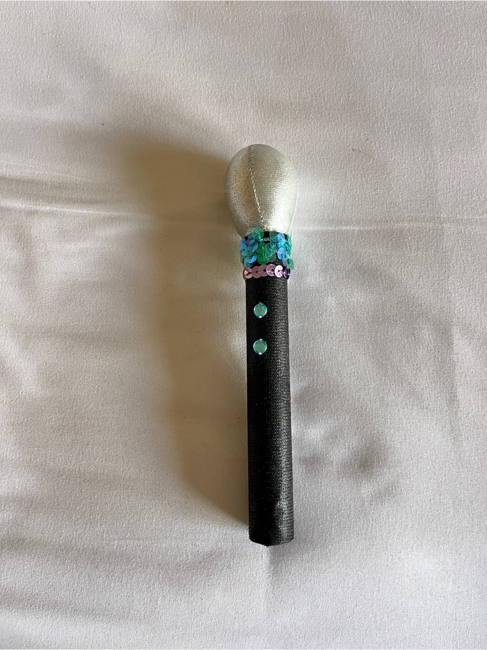 Silver Black Sequin Plush Toy Microphone Prop Costume Accessory 6.5 Inch